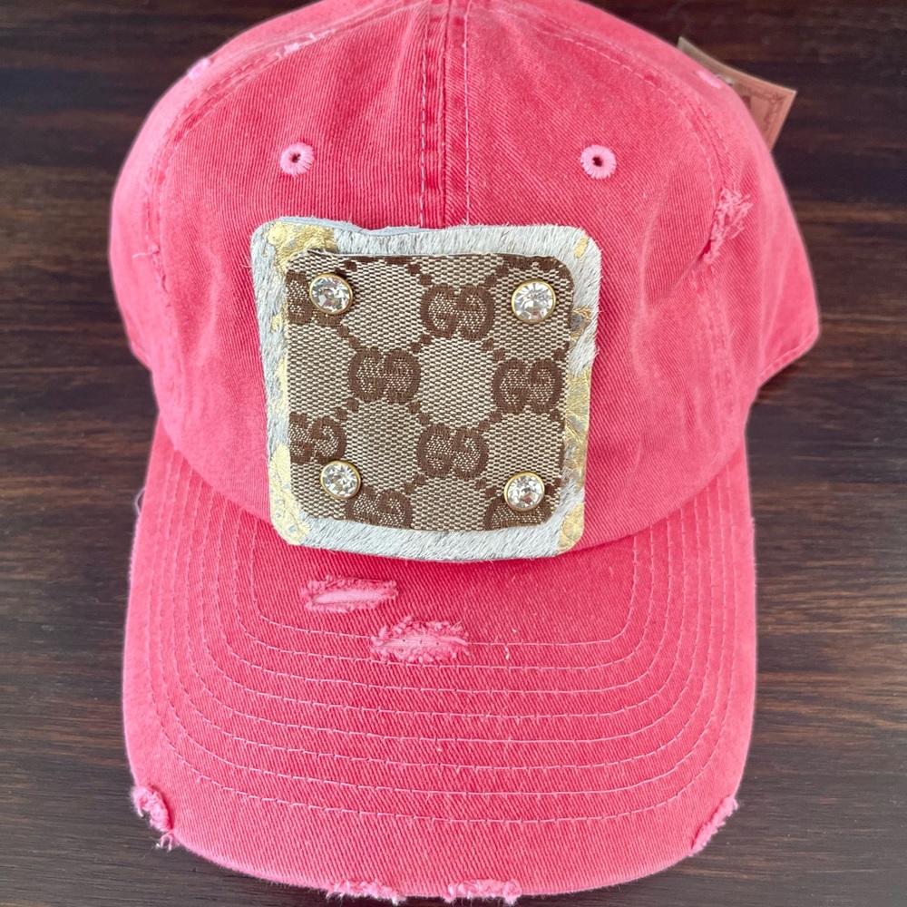 Upcycled Luxury Brand Distressed Pigment Hot Pink Baseball Hat